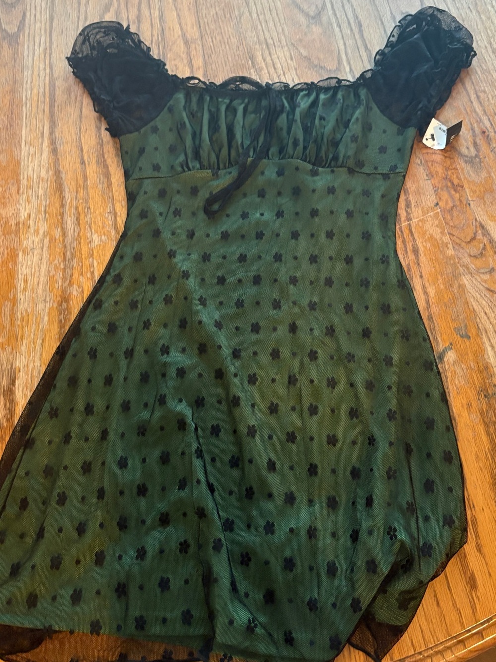 Girls' Green and Black Floral Sheer Dress
